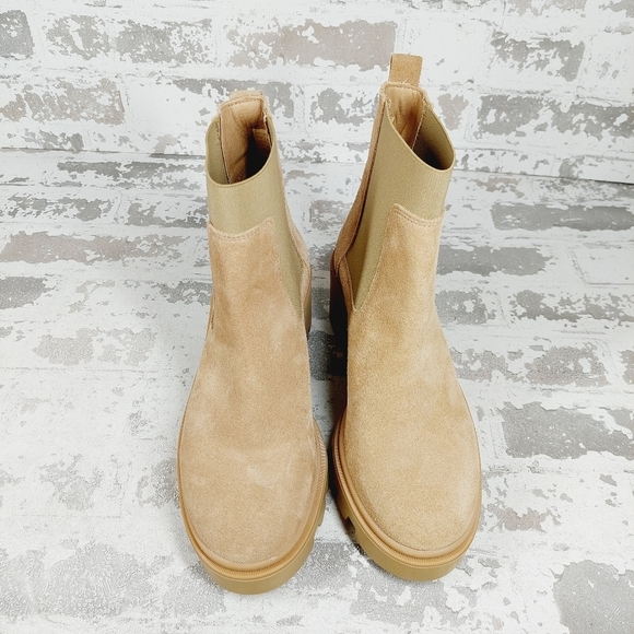New Antonio De Falia Tan Suede Block Heel Chunky Sole Pull On Ankle Boots i732 - Picture 4 of 12
